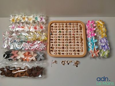 un plateau contenant de nombreux types de barrettes et un plateau sur lequel sont disposés de nombreux types de barrettes