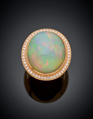 an oplite and diamond ring