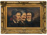 un tableau représentant trois vieillards coiffés de chapeaux et portant la barbe