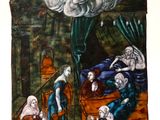 an image of a picture of a painting of a woman in a bed