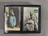 two pictures of a woman sitting on a chair