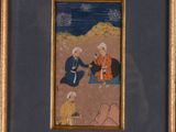an image of a painting of a man and a woman sitting on a beach
