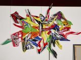 a picture of a bunch of kites hanging on a wall