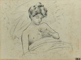an old drawing of a woman with a flower in her hand