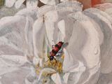 a painting of a ladybug on a white flower