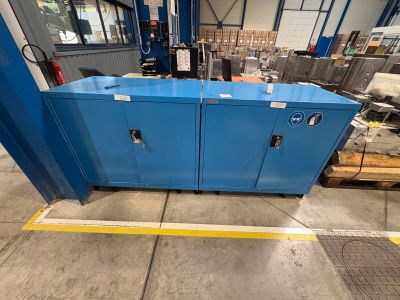 an image of a blue cabinet in a warehouse