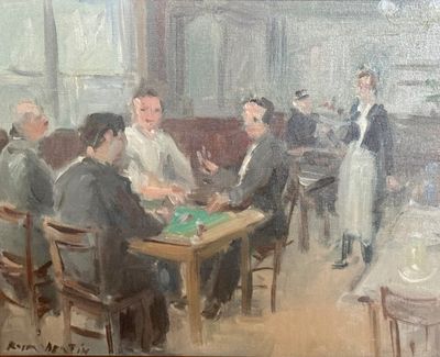 painting of a group of men sitting around a table playing cards