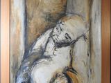 painting of a woman sitting on a chair in a room