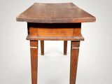 an old wooden table with a drawer underneath it on a white background