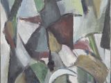 une peinture à l'huile représentant des formes abstraites sur fond blanc
