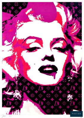 un tableau représentant Marilyn Monroe en rose et violet