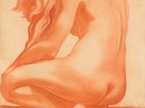 une image représentant une femme nue assise sur un rebord, la tête entre les mains