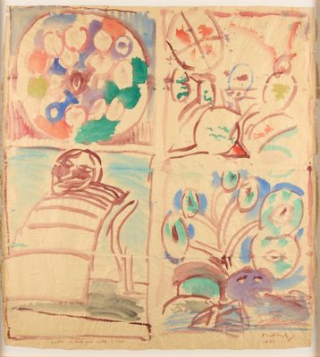an image of a picture of a painting of a vase and a vase of flowers