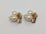 a pair of pearl and gold earrings on a white background