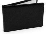 portefeuille en cuir noir sur fond blanc