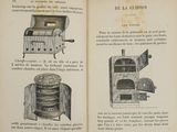 un livre ouvert sur lequel figurent le dessin d'un poêle et d'autres objets