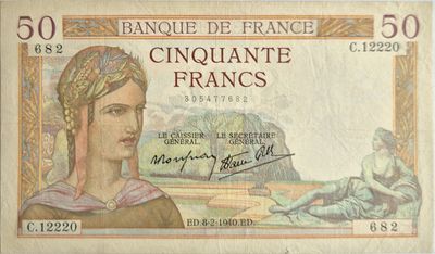 50 francs Céres 08/2/1940 , SUP