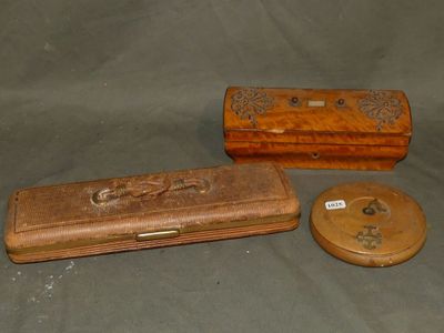 two wooden boxes with handles and a lid on a gray surface