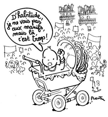 un dessin animé en noir et blanc représentant un bébé dans une poussette
