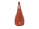 a brown leather handbag with a zipper on the front