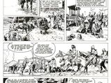 une bande dessinée en noir et blanc représentant un homme à cheval