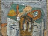 a painting on the wall of a room with a painting on the wall