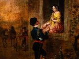 an image of a painting of a man handing a woman something