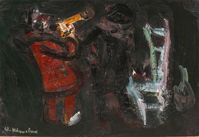 a painting of a man and a woman playing a musical instrument