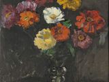 une image d'une peinture de fleurs dans un vase sur une table