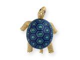 un gros plan d'une broche en forme de tortue sur fond blanc