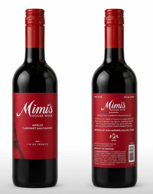 two bottles of wine on a white background with a red label