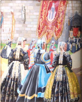 une peinture représentant un groupe de personnes costumées