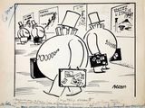drawing of a cartoon of a man in a top hat holding a briefcase