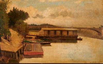 Michel WILLENICH (1827-1891) Lavoir sur la Seine, pont de Ch…