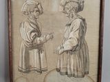 un vieux dessin représentant deux hommes debout l'un à côté de l'autre