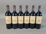six bouteilles de vin sont alignées sur une surface grise