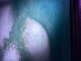a painting of a woman with long hair in a dark room