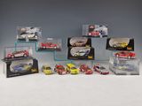 many different models of cars in a display case