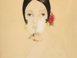 une image d'une peinture représentant une femme avec des fleurs dans les cheveux