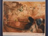 une photo d'un tableau représentant une femme et un chien
