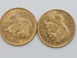 two gold sovereigns, one of which is a lion and the other of which is a lion