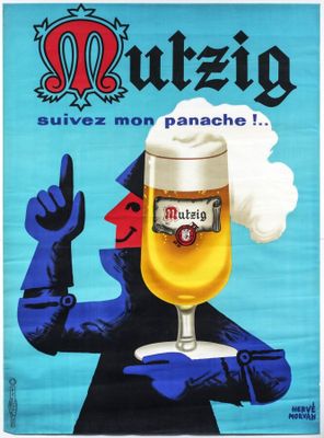 une affiche représentant un homme tenant un verre de bière