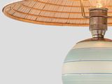 a lamp that has a white shade on top of it