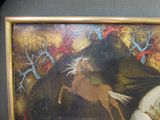 a picture of a painting of a horse and a man