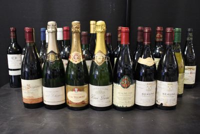 many bottles of wine lined up on a table
