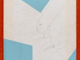 an image of a drawing of a woman ' s face on a blue and white background