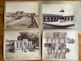 several old black and white photos of a building and a clock tower