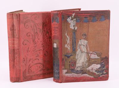 un vieux livre sur lequel figure le portrait d'une femme en robe blanche et d'un homme en robe rouge