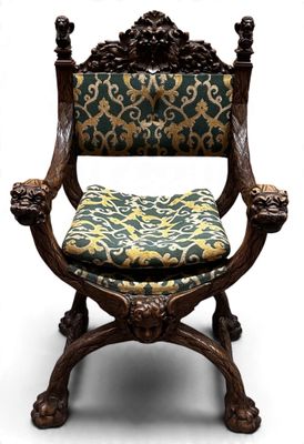 an image of a chair with a green and gold upholstered seat