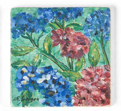 une peinture représentant un bouquet de fleurs sur une assiette